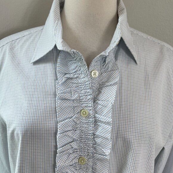 Banana Republic Womens XL Micro Check Button Up Dress Shirt Ruffle Front Blouse - Picture 3 of 10